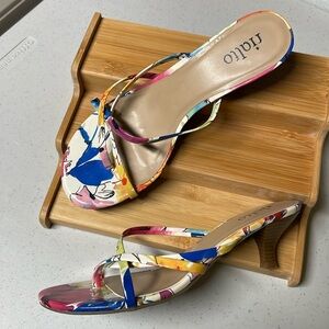 Rialto multi colored open back sandal, Size 7.5M, 2-inch heel.